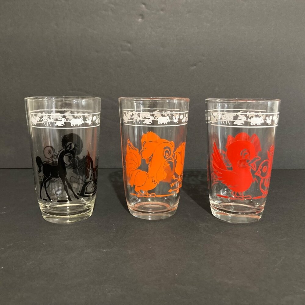 Vintage Kraft Swanky Swig Kiddie Cups Animal Juice Glasses Set of 3